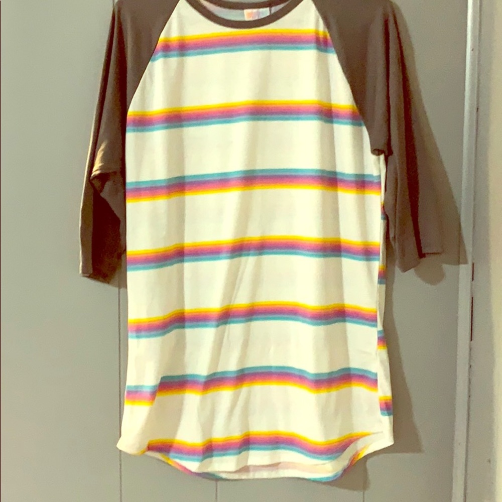 LuLaRoe Randy white with rainbow stripes